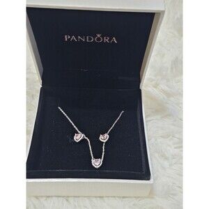 Pandora Pink Heart Crystal Necklace Perfect Gift for Her Authentic with Box